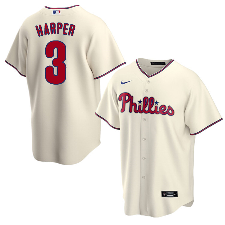 Nike Men #3 Bryce Harper Philadelphia Phillies Baseball Jerseys Sale-Cream